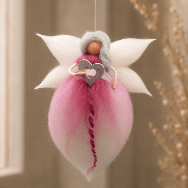 Lichtelfe der bedingungslosen Liebe - gefilzte Elfe mit Herz und Glitzersteinchen